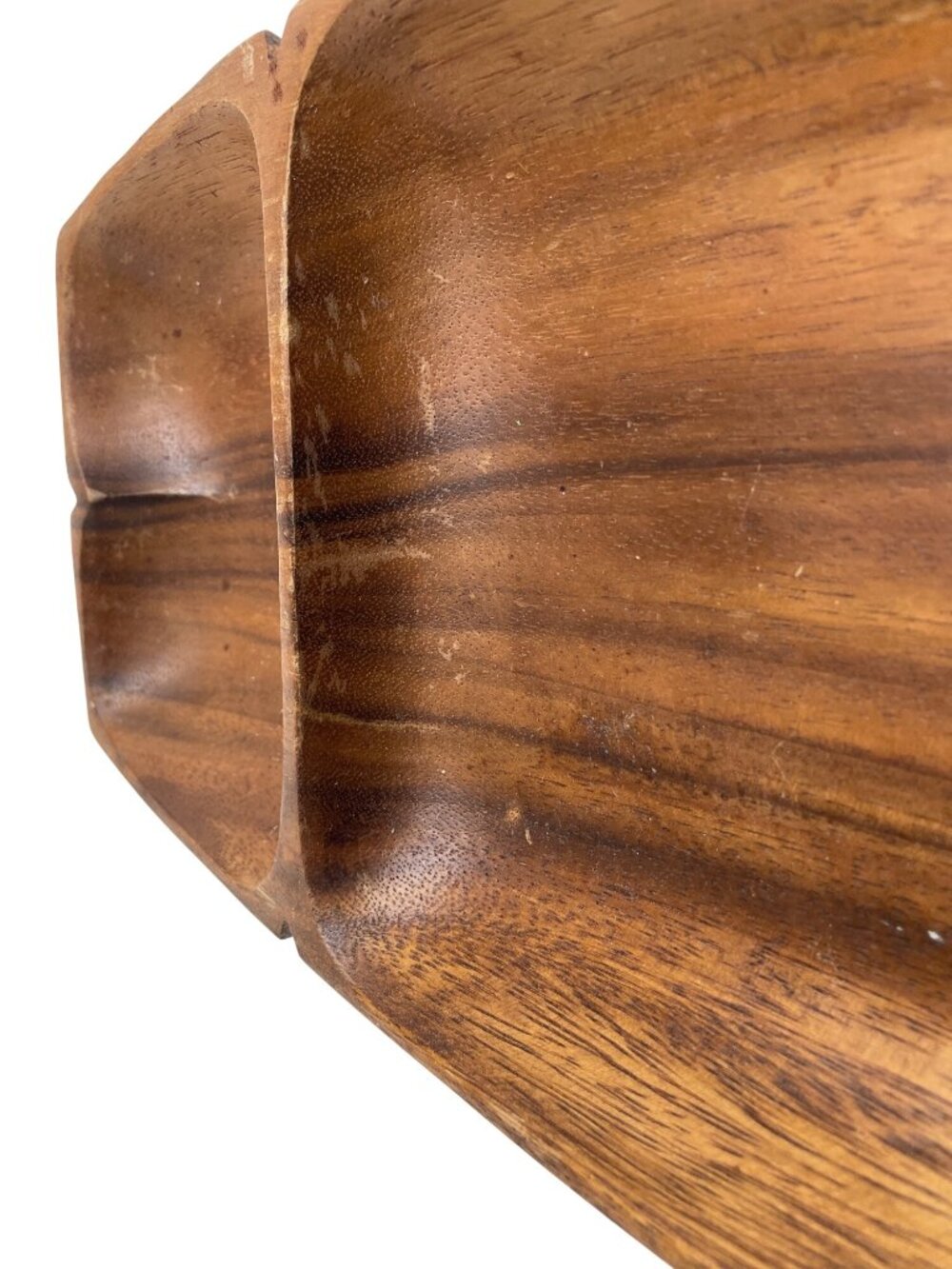 Hand-Carved Wooden Divided Serving Tray With Scalloped Edge - Vintage Rustic Dec - Picture 6 of 14